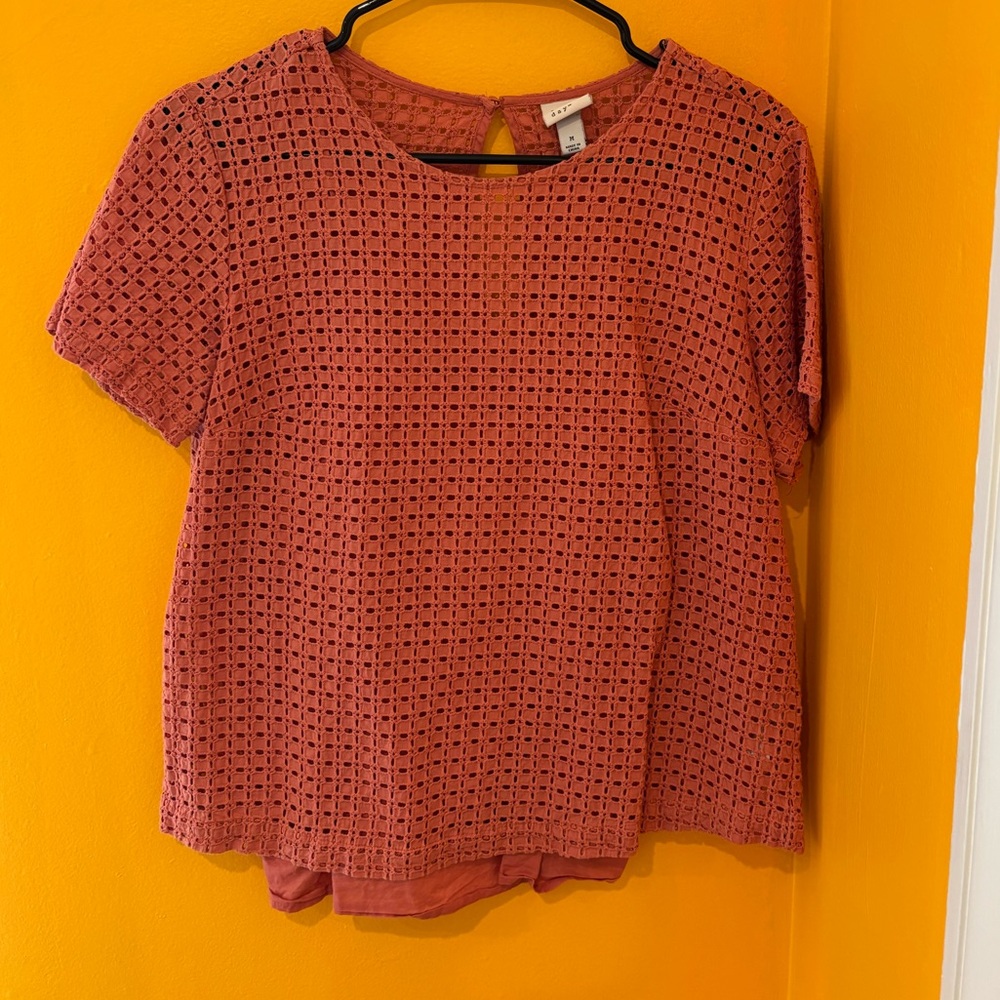 A New Day Woven Eyelet Short Sleeve Top - Dusty Rose